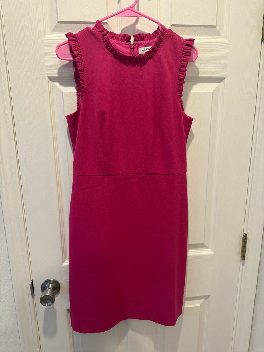 J. Crew Sleeveless Ruffle Sheath Dress in Fuchsia